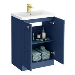 Venice Abstract 600mm Blue Vanity Unit - Floor Standing 2 Door Unit with Brushed Brass Square Drop Handles 3 Venice Abstract 600mm Blue Vanity Unit - Floor Standing 2 Door Unit with Brushed Brass Square Drop Handles -Victorian Plumbing Shop VAFS600BLUBRA D3 460
