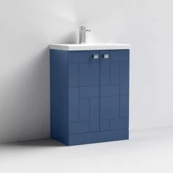 Venice Abstract 600mm Blue Vanity Unit - Floor Standing 2 Door Unit with Chrome Square Drop Handles -Victorian Plumbing Shop VAFS600BLU D1 460