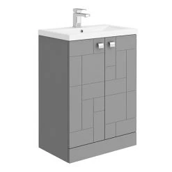 Venice Abstract 600mm Grey Vanity Unit - Floor Standing 2 Door Unit with Chrome Square Drop Handles