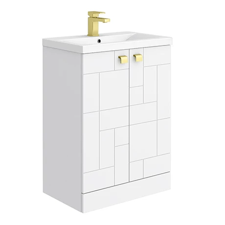 VAFS600WHIBRA_p.jpg Venice Abstract 600mm White Vanity Unit - Floor Standing with Brushed Brass Handles -Victorian Plumbing Shop VAFS600WHIBRA p