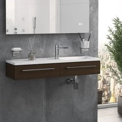 995mm Walnut Wall Hung 1-Drawer Unit with Basin