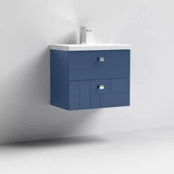 Venice Abstract 600mm Blue Vanity Unit - Wall Hung 2 Drawer Unit with Chrome Square Drop Handles -Victorian Plumbing Shop VAWH600BLU D1 460