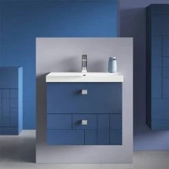 Venice Abstract 600mm Blue Vanity Unit - Wall Hung 2 Drawer Unit with Chrome Square Drop Handles -Victorian Plumbing Shop VAWH600BLU d5 460