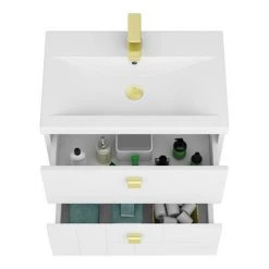 Venice Abstract 600mm White Vanity Unit - Wall Hung with Brushed Brass Handles -Victorian Plumbing Shop VAWH600WHTBRA d3 460