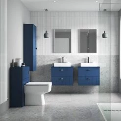 Venice Abstract 600mm Blue Vanity Unit - Wall Hung 2 Drawer Unit with Chrome Square Drop Handles -Victorian Plumbing Shop VAWHCBBLU D2 460