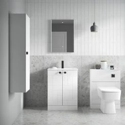 Venice Abstract 500mm White Vanity Unit - Floor Standing 2 Door Unit with Chrome Square Drop Handles 4 Venice Abstract 500mm White Vanity Unit - Floor Standing 2 Door Unit with Chrome Square Drop Handles -Victorian Plumbing Shop VAWHCBWHI D1 460