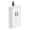 Venice Corner Vanity Unit - Gloss White - 590mm with Black Handles