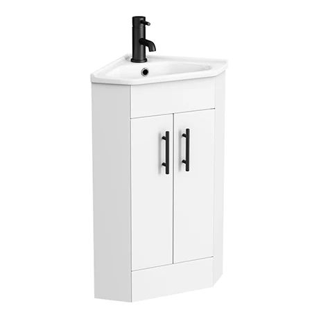 VB001-prod.jpg Venice Corner Vanity Unit - Gloss White - 590mm with Black Handles -Victorian Plumbing Shop VB001 prod