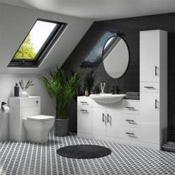 Venice 560 Gloss White Vanity with Matt Black Handles (Unit Depth 300mm) 2 Venice 560 Gloss White Vanity with Matt Black Handles (Unit Depth 300mm) -Victorian Plumbing Shop VB550 d2 460