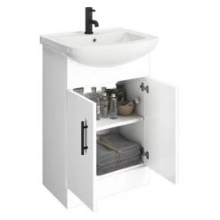 Venice 560 Gloss White Vanity with Matt Black Handles (Unit Depth 300mm) 4 Venice 560 Gloss White Vanity with Matt Black Handles (Unit Depth 300mm) -Victorian Plumbing Shop VB550 d4 460