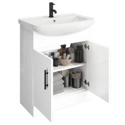 Venice 665 Gloss White Vanity with Matt Black Handles (Unit Depth 300mm) -Victorian Plumbing Shop VB650 d3 460