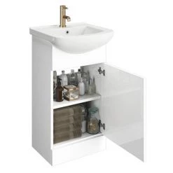 Venice 460 Gloss White Vanity with Brushed Brass Handle (Unit Depth 300mm) 3 Venice 460 Gloss White Vanity with Brushed Brass Handle (Unit Depth 300mm) -Victorian Plumbing Shop VBB450 d3 460