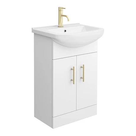 VBB550-n-p.jpg Venice 560 Gloss White Vanity with Brushed Brass Handles (Unit Depth 300mm) -Victorian Plumbing Shop VBB550 n p