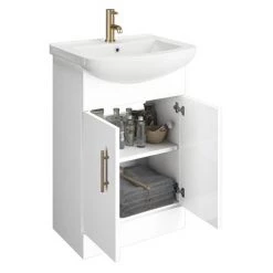 Venice 560 Gloss White Vanity with Brushed Brass Handles (Unit Depth 300mm) 2 Venice 560 Gloss White Vanity with Brushed Brass Handles (Unit Depth 300mm) -Victorian Plumbing Shop VBB550 d2 460