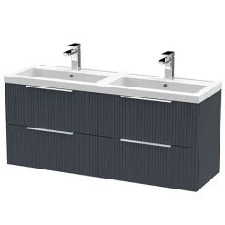 Venice Fluted 1205mm Anthracite 4 Drawer Double Basin Vanity Unit & Chrome Handles