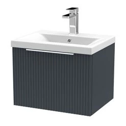 Venice Fluted 500mm Anthracite Single Drawer Wall Hung Vanity Unit with Chrome Handle