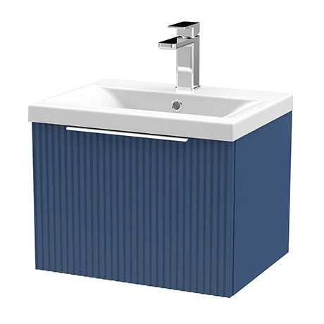 VF50WH1DWB_P.jpg Venice Fluted 500mm Blue Vanity Unit - Wall Hung Single Drawer Unit with Chrome Handle -Victorian Plumbing Shop VF50WH1DWB P