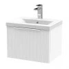 Venice Fluted 500mm White Vanity Unit - Wall Hung Single Drawer Unit with Chrome Handle