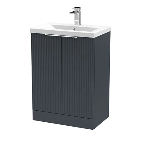 VF60FS2DRBA-m.jpg Venice Fluted 600mm Anthracite Vanity Unit - Floor Standing 2 Door Unit with Chrome Handles -Victorian Plumbing Shop VF60FS2DRBA m
