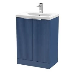 Venice Fluted 600mm Blue Vanity Unit - Floor Standing 2 Door Unit with Chrome Handles
