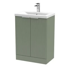 Venice Fluted 600mm Green Vanity Unit - Floor Standing 2 Door Unit with Chrome Handles