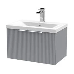 Venice Fluted 600mm Grey Vanity Unit - Wall Hung Single Drawer Unit with Chrome Handle