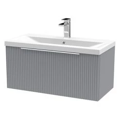 Venice Fluted 800mm Grey Vanity Unit - Wall Hung Single Drawer Unit with Chrome Handle