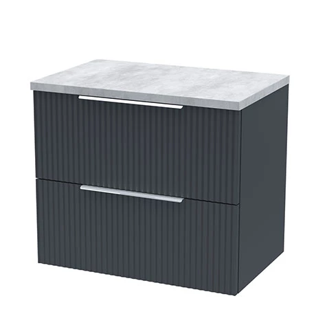 VFBA6BGWT-M.jpg Venice Fluted 600mm Anthracite Vanity Unit - Wall Hung 2 Drawer Unit with Bellato Grey Worktop & Chrome Handles -Victorian Plumbing Shop VFBA6BGWT M