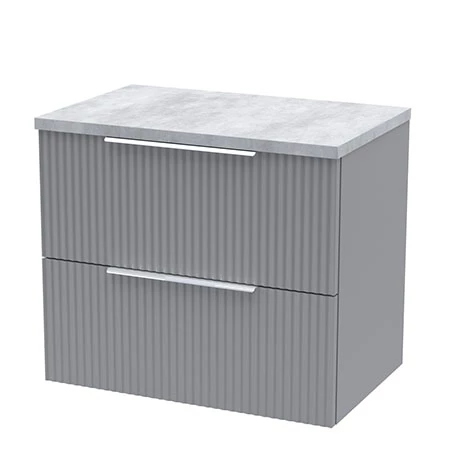 VFGRY6CGWT-m.jpg Venice Fluted 600mm Grey Vanity Unit - Wall Hung 2 Drawer Unit with Bellato Grey Worktop & Chrome Handles -Victorian Plumbing Shop VFGRY6CGWT m
