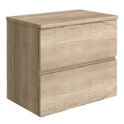 Venice Linea 600mm Rustic Oak Vanity - Wall Hung 2 Drawer Unit with Worktop