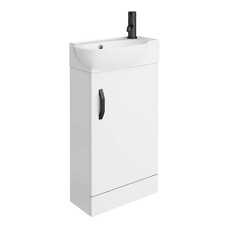 VPFSGW45MB-p.jpg Valencia Perla Floor Standing Vanity incl. Matt Black Handle (Gloss White - 450mm Wide) -Victorian Plumbing Shop VPFSGW45MB p
