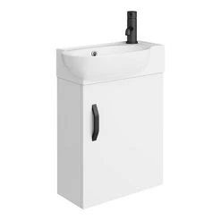 Valencia Perla Wall Hung Vanity incl. Matt Black Handle (Gloss White - 450mm Wide)