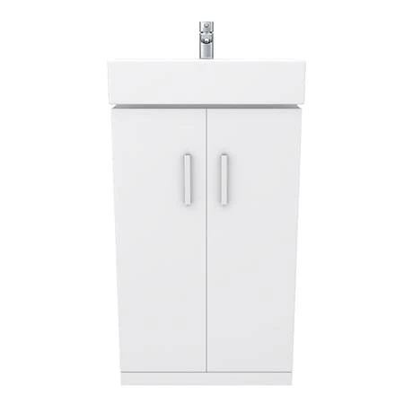 VTFW450_D4_460-1.jpg Nova Vanity Sink With Cabinet - 450mm Modern High Gloss White (Flat Packed) -Victorian Plumbing Shop VTFW450 D4 460 1