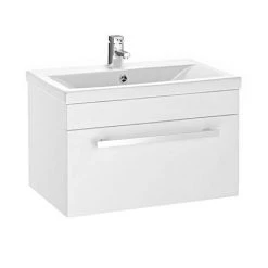 Nuie 600 x 400mm Wall Mounted Mid Edge Basin & Cabinet - Gloss White - VTWE600