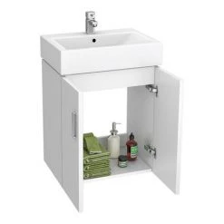 Nova Wall Mounted Vanity - 450mm Gloss White (Flat Packed) 4 Nova Wall Mounted Vanity - 450mm Gloss White (Flat Packed) -Victorian Plumbing Shop VTWW450 detail a 460 1