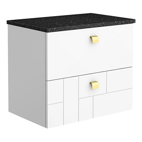 VWH6BLKWBB_p.jpg Venice Abstract 600mm White Vanity Unit - Wall Hung 2 Drawer Unit with Black Worktop & Brushed Brass Handles -Victorian Plumbing Shop VWH6BLKWBB p