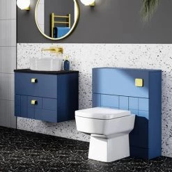 Venice Abstract 600mm Blue Vanity Unit - Wall Hung 2 Drawer Unit with Black Worktop & Brushed Brass Handles 3 Venice Abstract 600mm Blue Vanity Unit - Wall Hung 2 Drawer Unit with Black Worktop & Brushed Brass Handles -Victorian Plumbing Shop VWH6BLUBLKB d3 460