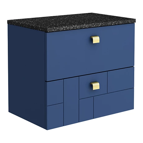 VWH6BLUBLKB_p.jpg Venice Abstract 600mm Blue Vanity Unit - Wall Hung 2 Drawer Unit with Black Worktop & Brushed Brass Handles -Victorian Plumbing Shop VWH6BLUBLKB p