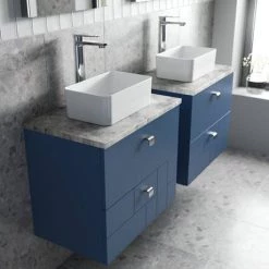Venice Abstract 600mm Blue Vanity Unit - Wall Hung 2 Drawer Unit with Grey Worktop & Chrome Handles -Victorian Plumbing Shop VWH6BLUGRE D2 460