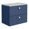 Venice Abstract 600mm Blue Vanity Unit - Wall Hung 2 Drawer Unit with Grey Worktop & Chrome Handles