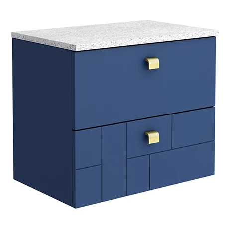 VWH6BLUWHIB-prod.jpg Venice Abstract 600mm Blue Vanity Unit - Wall Hung 2 Drawer Unit with White Worktop & Brushed Brass Handles -Victorian Plumbing Shop VWH6BLUWHIB prod