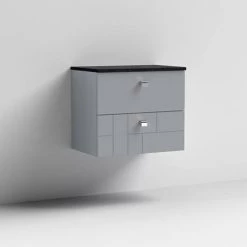 Venice Abstract 600mm Grey Vanity Unit - Wall Hung 2 Drawer Unit with Black Worktop & Chrome Handles 2 Venice Abstract 600mm Grey Vanity Unit - Wall Hung 2 Drawer Unit with Black Worktop & Chrome Handles -Victorian Plumbing Shop VWH6GREBLK D1 460