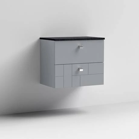 VWH6GREBLK_D1_460.jpg Venice Abstract 600mm Grey Vanity Unit - Wall Hung 2 Drawer Unit with Black Worktop & Chrome Handles -Victorian Plumbing Shop VWH6GREBLK D1 460