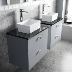 Venice Abstract 600mm Grey Vanity Unit - Wall Hung 2 Drawer Unit with Black Worktop & Chrome Handles 3 Venice Abstract 600mm Grey Vanity Unit - Wall Hung 2 Drawer Unit with Black Worktop & Chrome Handles -Victorian Plumbing Shop VWH6GREBLK D2 460