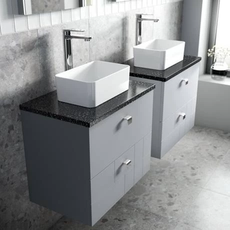 VWH6GREBLK_D2_460.jpg Venice Abstract 600mm Grey Vanity Unit - Wall Hung 2 Drawer Unit with Black Worktop & Chrome Handles -Victorian Plumbing Shop VWH6GREBLK D2 460