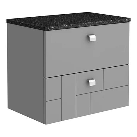 VWH6GREBLK_n_p.jpg Venice Abstract 600mm Grey Vanity Unit - Wall Hung 2 Drawer Unit with Black Worktop & Chrome Handles -Victorian Plumbing Shop VWH6GREBLK n p