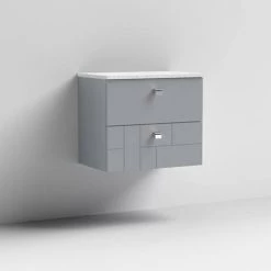Venice Abstract 600mm Grey Vanity Unit - Wall Hung 2 Drawer Unit with White Worktop & Chrome Handles -Victorian Plumbing Shop VWH6GREWHI D1 460