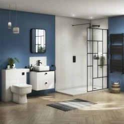 Venice Abstract 600mm White Vanity - Wall Hung 2 Drawer Unit with Black Worktop & Matt Black Handles -Victorian Plumbing Shop VWH6WHIBLKB d5 460