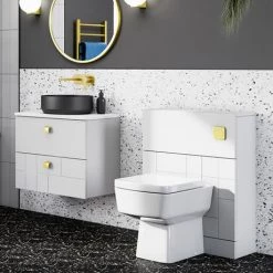 Venice Abstract 600mm White Vanity Unit - Wall Hung 2 Drawer Unit with White Worktop & Brushed Brass Handles 4 Venice Abstract 600mm White Vanity Unit - Wall Hung 2 Drawer Unit with White Worktop & Brushed Brass Handles -Victorian Plumbing Shop VWH6WHIWBB d4 460
