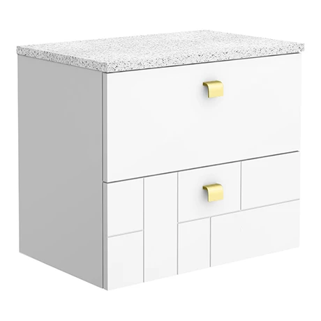 VWH6WHIWBB_p.jpg Venice Abstract 600mm White Vanity Unit - Wall Hung 2 Drawer Unit with White Worktop & Brushed Brass Handles -Victorian Plumbing Shop VWH6WHIWBB p